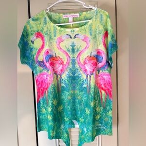 Leoma Lovegrove Tropical Flamingo Tie Front Women's Top. Small